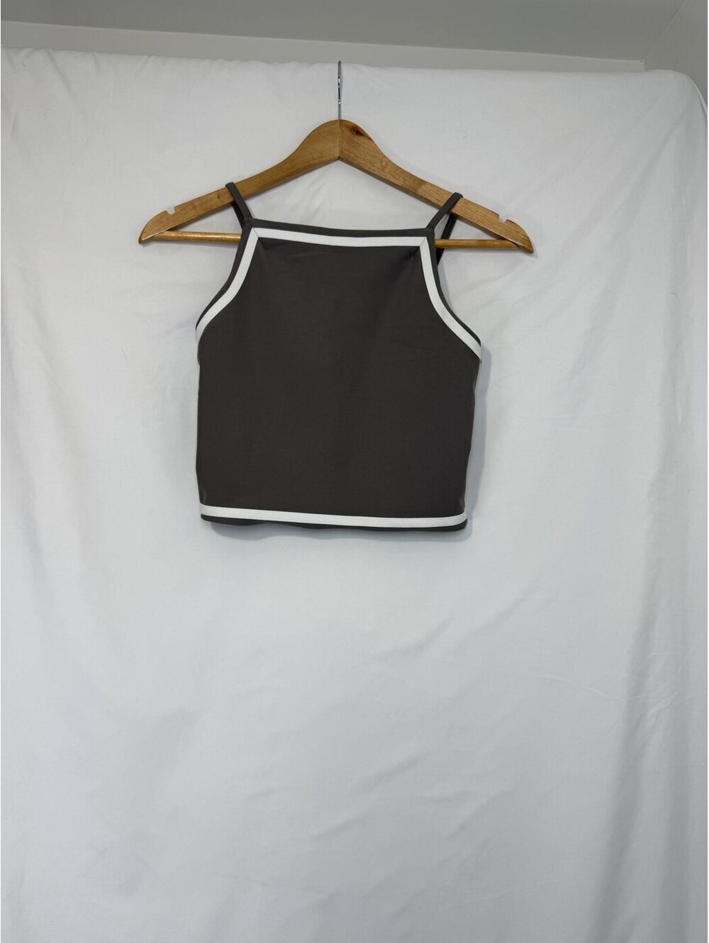 YPB sculptLUX Square Neck Cropped Tank Brown White Contrast Trim Size S